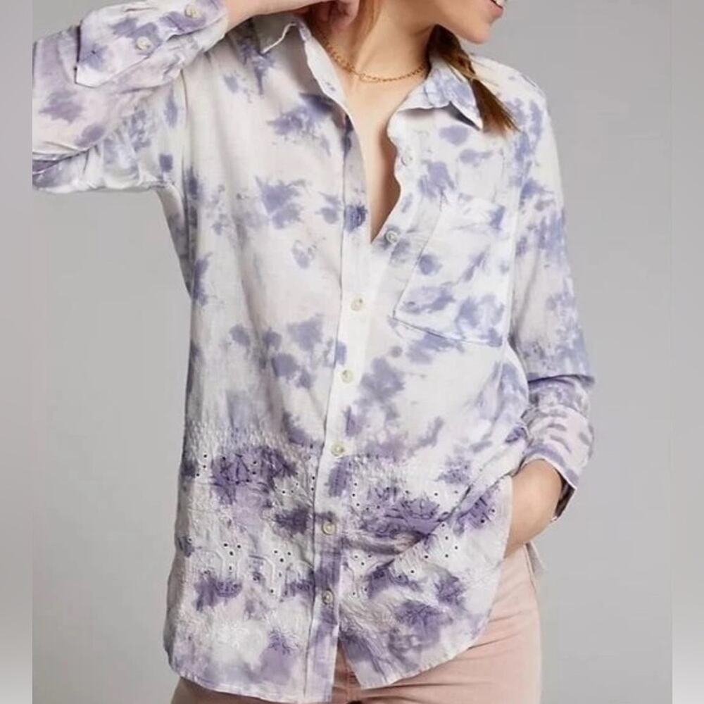 Anthropologie Pilcro The Cate Classic Tie Dye Button Down Top Embroidered medium